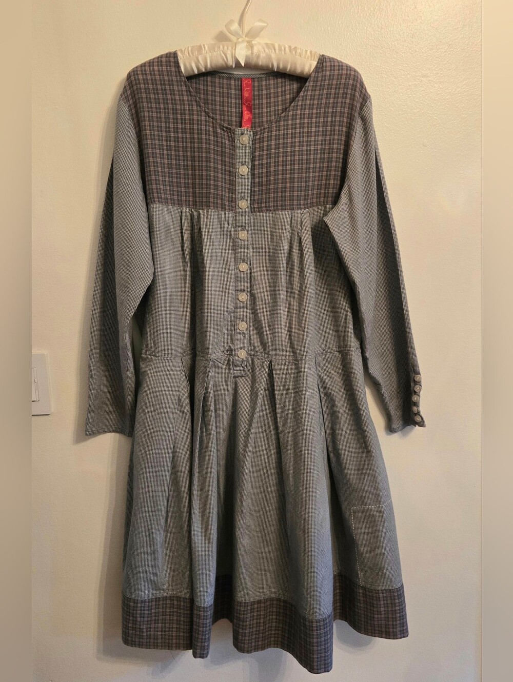 Ewa i Walla Cotton Plaid Drop Waist Midi Dress Oversized  Womens Large
